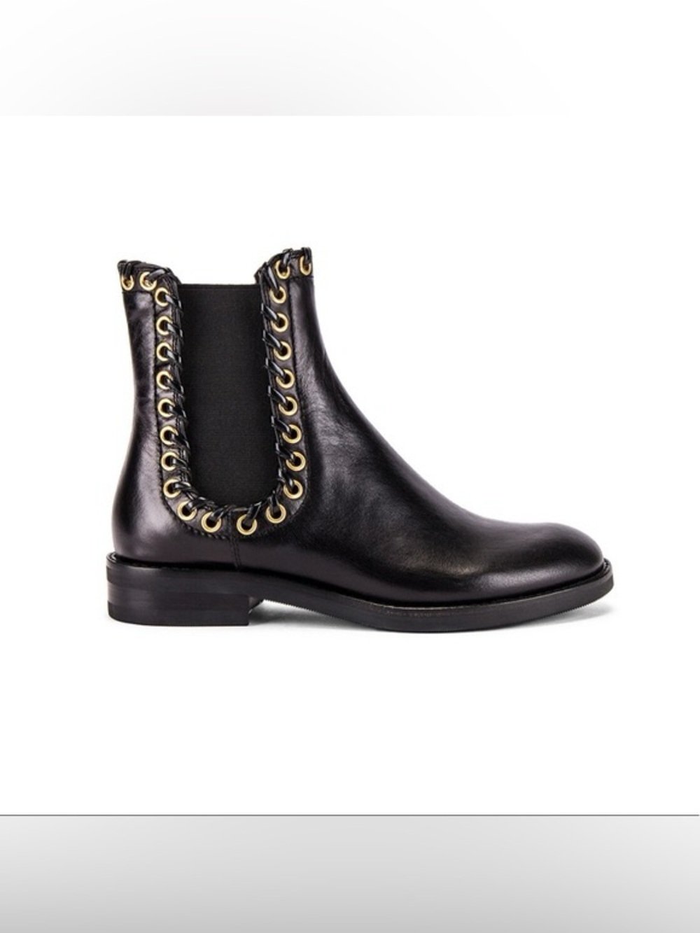Helen Bootie - See By Chloé Black Leather Chelsea Boot with Gold 36